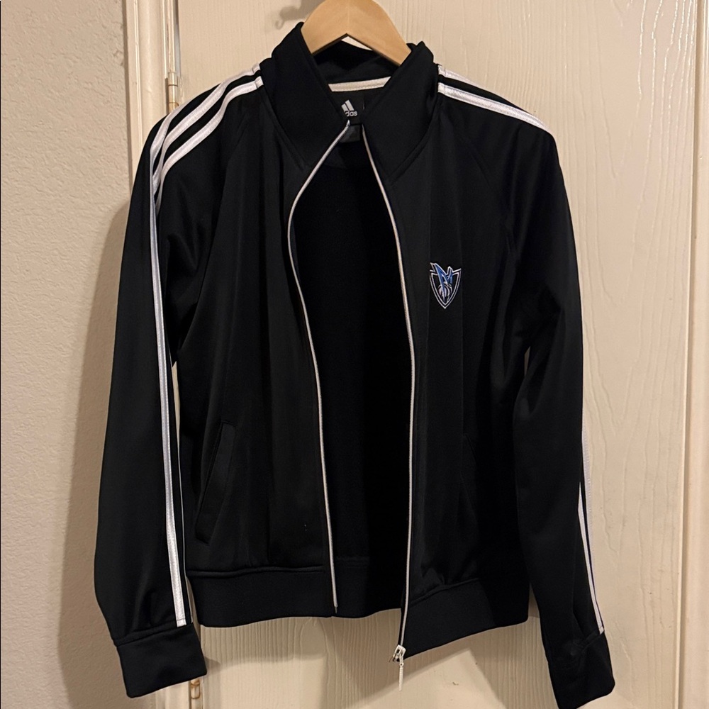 Adidas Women's Mavericks Black Varsity Jacket with White Stripes